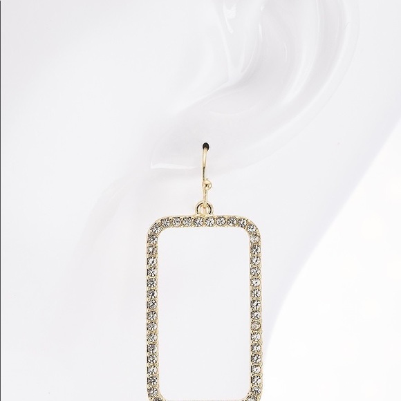 Goldtone Pave Glass Stone Rectangle Earrings - Picture 4 of 5